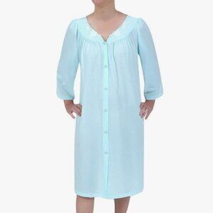 Miss Elaine Robe Nylon Tricot Short Button Robe, Side Pockets and 3/4 Sleeves